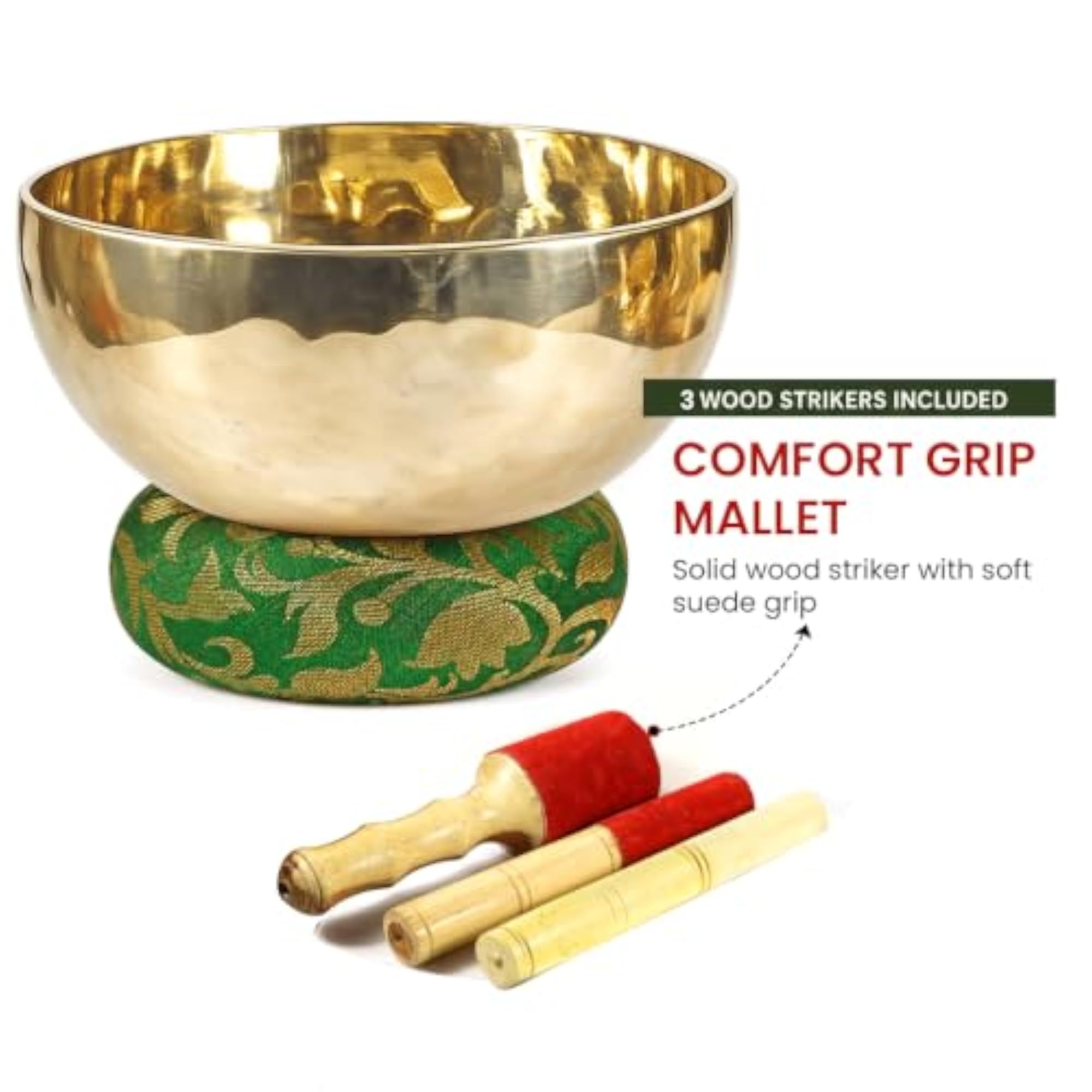 Tibetan Singing Bowl Set, 15 cm Pure Brass Meditation Bowl