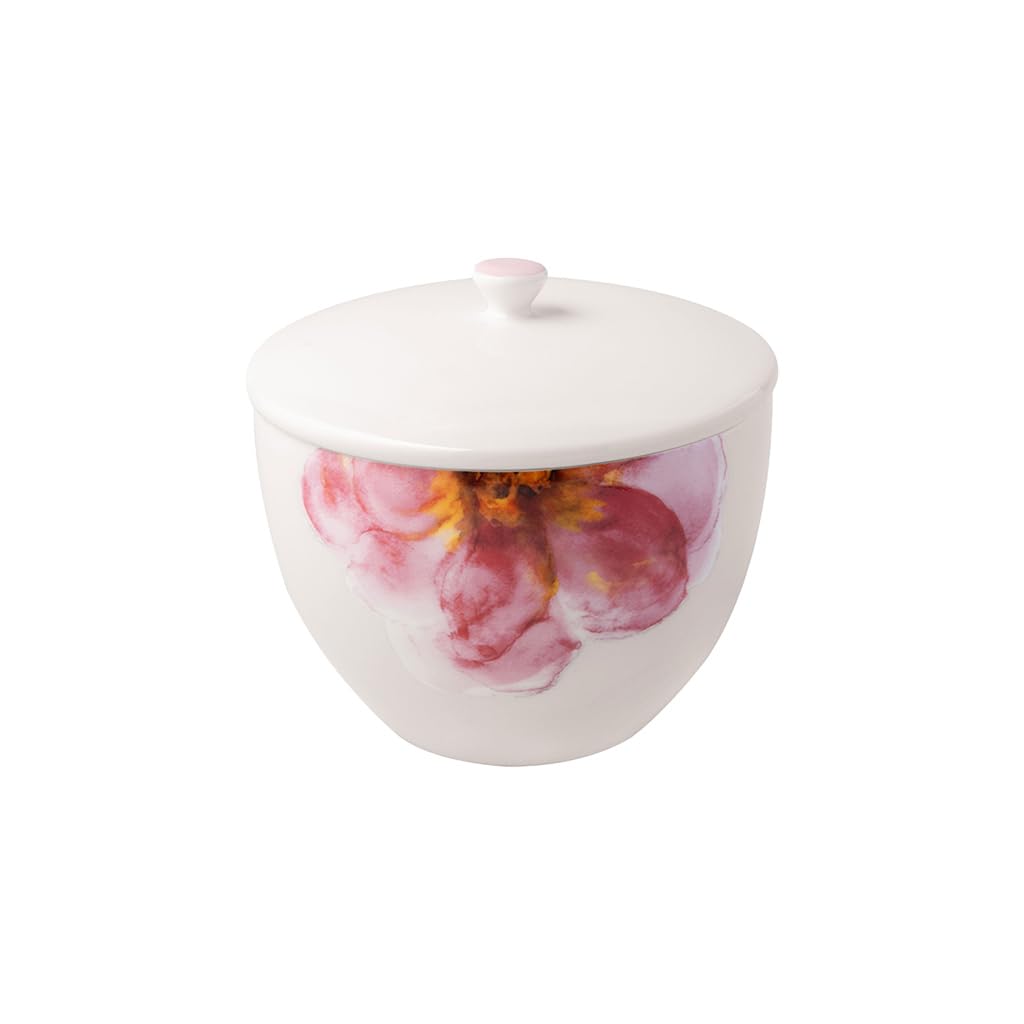 Villeroy & Boch Rose Garden Teedose mit Deckel – Weißes Premium-Porzellan, 700 ml