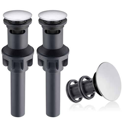 Hibbent 2 Pack Universal Bathroom Sink Drain Stopper, Pop Up Drain Strainer with Overflow, Push and Seal Sink Plug with Basket for Lavatory Vanity Vessel, Anti-Clogging Strainer, Chrome - image 1