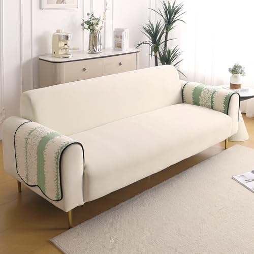 Image of HOKIPO Luxury Wavy Plush Anti-Slip Sofa Armrest Covers | 1 Pair - Pistachio Green (NEW-AR-5979-GRN*2)