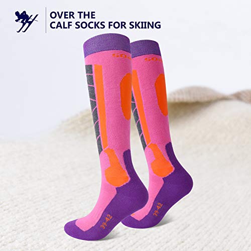 Soared Winter Ski Socks Snowboard Snow Warm Knee Over the Calf OTC High Performance 2 Pairs for 3-8 Years Old Kids Pink