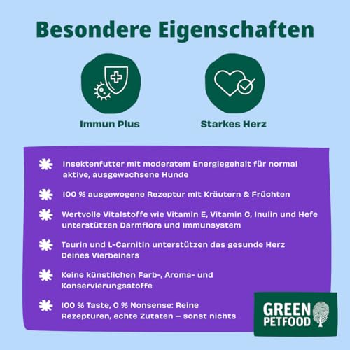 Green Petfood InsectDog Vitality mit Insekten & Ente (1 x 900 g) | Adult | Premium Trockenfutter für ausgewachsene Hunde | glutenfrei | mit Vitamin E & C | niedriger Fettgehalt | 1er Pack