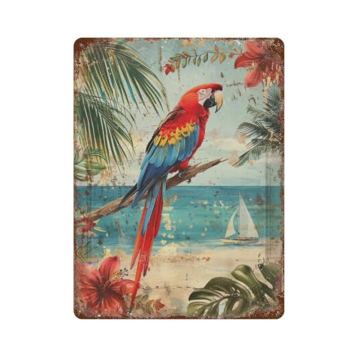 Décoration murale rétro en fer vintage motif perroquet plaque métallique 40x30