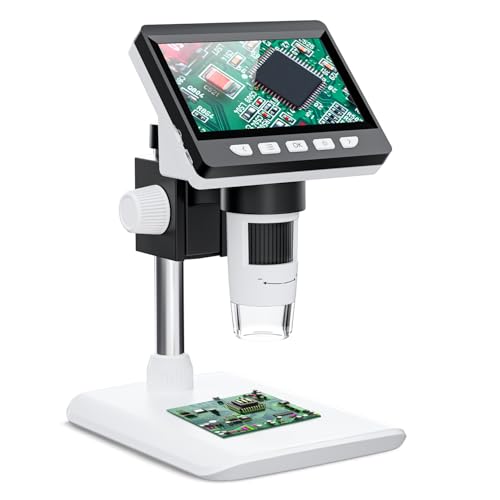 Image of 4.3 inch Digital Microscope for Adults, SKYEAR Coin Microscope 1000X Magnification with 8 Ajustable LED Fill Lights, USB Microscope for Windows /MacOS, Coin Collection Supplies-White