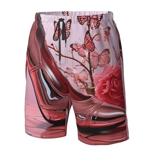 Men's Swim Trunks Quick Dry Bathing Suits Pink High Heeled Shoes Butterfly Beach Board Shorts Swimwear with Pockets 6
