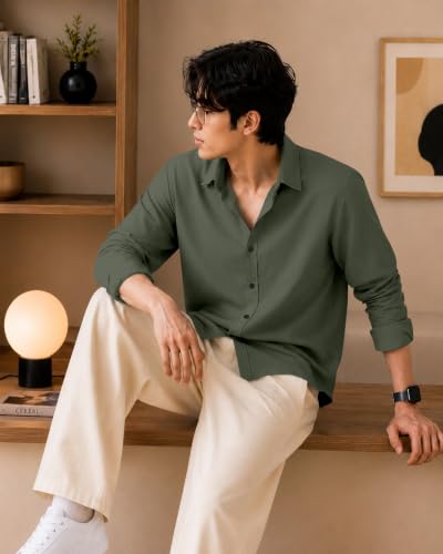 Image of Trendy Threads Men's Stylish Solid Shirt | Full Sleeve Regular Fit Casual Look | Button Down Shirt for Men 