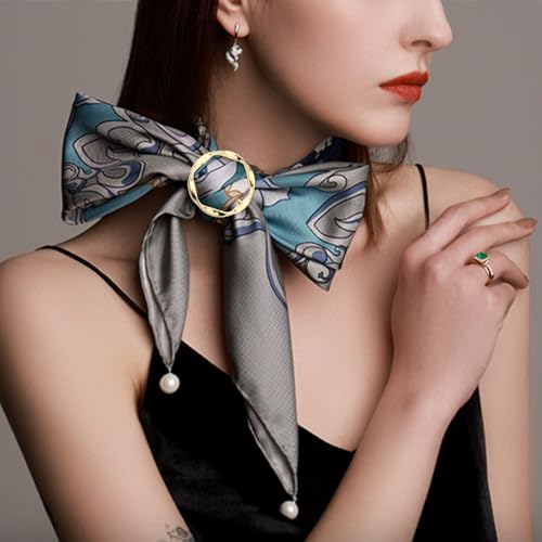 Image of 6 Pcs Silk Scarf Ring Shirt Clips,T-shirt Ties Clips Clothes Corner Knotted Button Belt Buckle For Lady Girls Women with Pearl Rhinestone