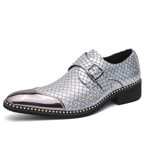 Men's Leather Printing Chunky Heel Monk Buckle Loafers Fashion Classic Pointed Toe Slip On Formal Business Dress Oxford Shoes for Business Wedding Party