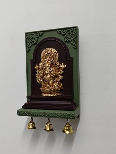 Image of PUJA CELEBRATIONS Sri Shubha Drishti Ganapathy With Bell, Wall Hanging, Housewarming Gift (2 x 4.5 x 7 inches)- Green