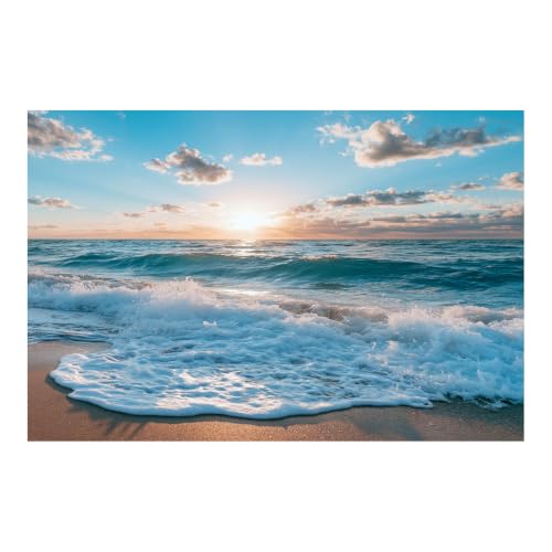 Cuadro decorativo en lienzo de playa y olas azul turquesa, arte floral de 40x60cm