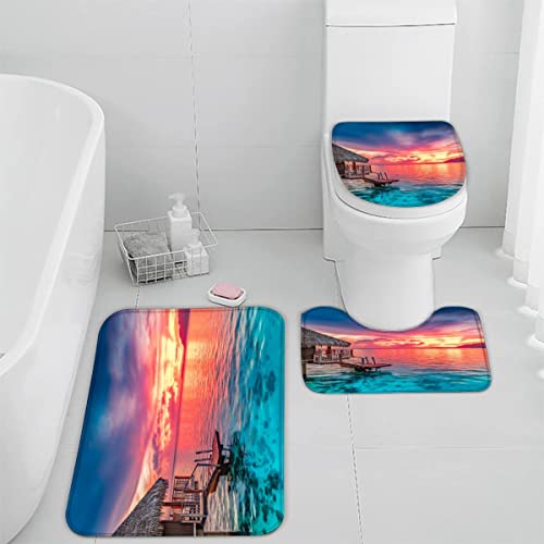 Zifarm Badematte Rutschfeste 50x80 cm Ozean Badvorleger-Set 3D Drucken Farbe Sonnenuntergang Himmel Mikrofaser Flanell…
