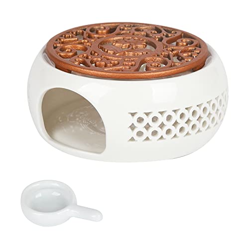 Gukasxi Keramik Stövchen Teekanne Teewärmer Kaffeewärmer Weiß Porzellan Heizung mit Löffel und Deckel