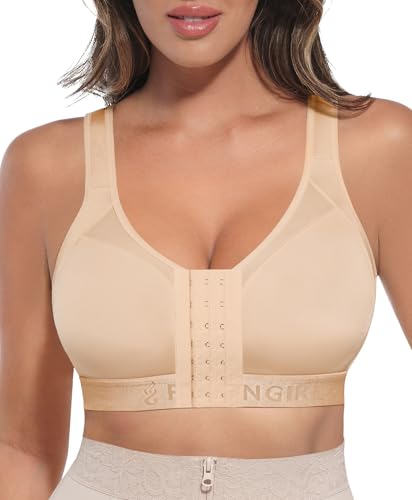 FeelinGirl Front Closure Post Surgery Compression Bra with Adjustable Straps Wireless Breast Augmentation Post Op Bras