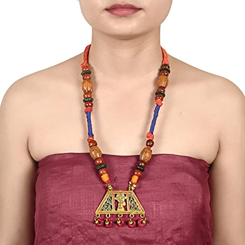Image of AAKRITI ART CREATIONS Royal Empress Handcrafted Tribal Dhokra Necklace & Choker Collection | Artisan Ethnic Brass Jewelry with Oval & Square Designs, Amulet & Talisman Styles for Women
