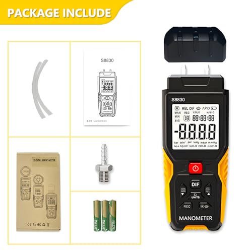 AOPUTTRIVER Digitales Manometer, Differenzdruckmessgerät mit Zwei Anschlüssen ±36,8kPa, HVAC Handheld Gasdruckmessgerät mit 12 Einheiten, Hintergrundbeleuchtung für Klimaanlagen, Lüftungskanäle