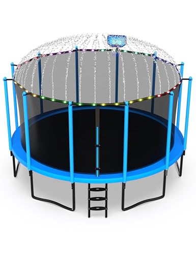 Jump Into Fun 16FT Tranpoline 1500LBS for Kids and Adults, Recreational Outdoor Heavy Duty Large Tranpoline with Light, Sprinkler and Socks - ASTM CPC CPSIA