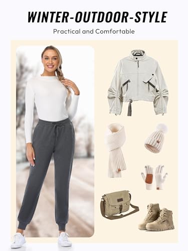 MOVE BEYOND Gefütterte Jogginghose Damen Warm Thermo Fleecehose Winter Verdickte Kuschelhose mit 2 Taschen Sherpa-Innenfutter Kordelzug Sweathose, Grau, XXL