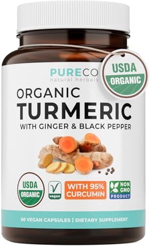 Organic Turmeric Ginger Black Pepper Supplement - High Potency Or...