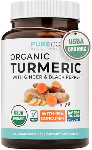 Organic Turmeric Ginger Black Pepper Supplement - High Potency Organic Turmeric Curcumin Capsules with Ginger & Black Pepper for Enhanced Benefits and Absorption - Vegan & Non-GMO (2 Month Supply)