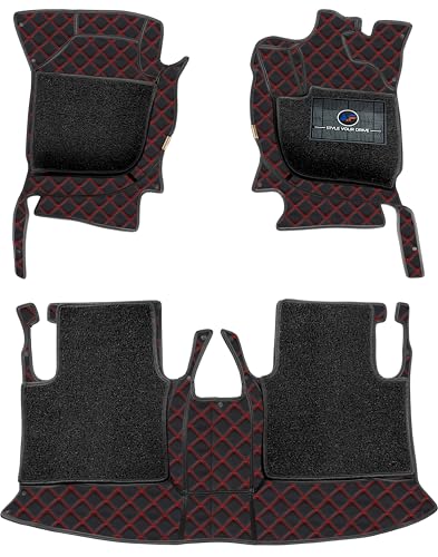 Image of Autofurnish Luxury 7D Car Mat Full Set for Mahindra XUV700 (6 Seater) 2024 || Luxury Leather Dual-Stitch Full Set 7D Car Floor Mat || 100% Waterproof || Color : Black Red