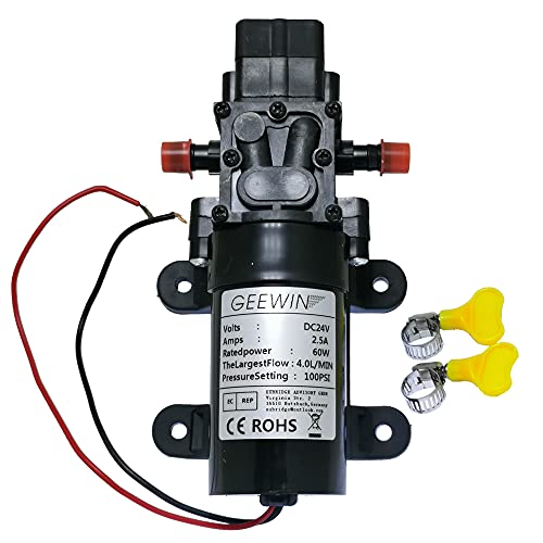 GEEWIN Selbstansaugende Pumpe mit Gleichstrom-Buchse/Rohrschellen, Gleichstrom, 24 V, 100 PSI, 4,0 l/m, Frischwasser, Hochdruck-Membranpumpe, selbstansaugend Cover