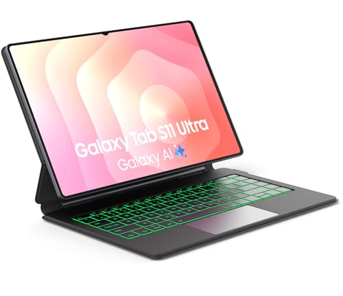 Sackei Keyboard Case for Samsung Galaxy Tab S11 Ultra 14.6'' Magic-Style Floating Cantilever Magnetic Stand, Dex Mode, AI Key, 3-Level 7 Color Backlit, Multi-Touch Trackpad Charcoal Black