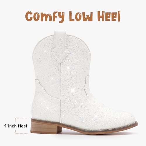 Image of Motasha Toddler Girls Cowgirl Boots Glitter Toddler Cowboy Boot Ankle Girls Boots Little Kids Horse Riding Shoes Party Birthday