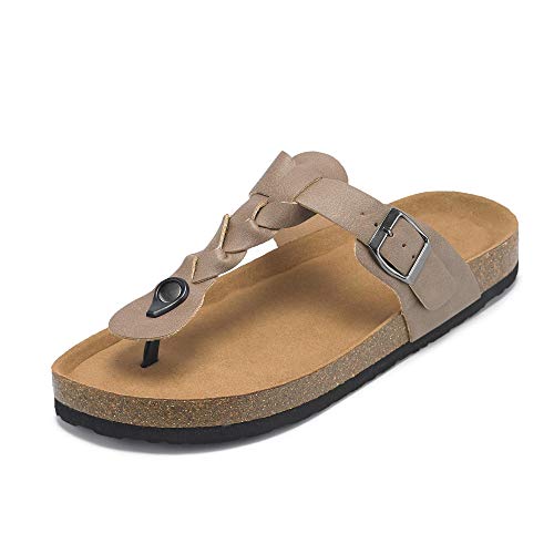 Syktkmx Womens Cork Flip Flop Sandals T Strap Buckles Braided Thong Slides Flatform Sandals