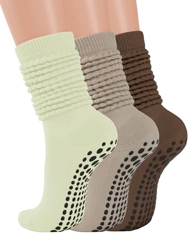 Image of AURUZA Grip Socks for Women Men Pilates Grip Socks Non Slip Yoga Sock with Grips for Barre Barefoot Hospital Grippy Sock