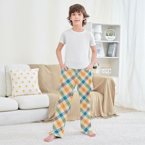 Orange Blue Yellow Beige Check Plaid Boys Pants for Kids Jogger Pants with Pockets S-XL 6