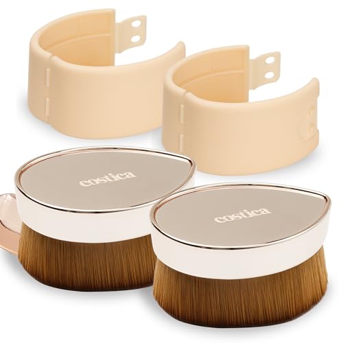 COSTICA Foundation Brush 2 Pack Foundation Makeup Brush, Flat Top Flawless Foundation Brush for Liquid Makeup, Kabuki Brush for Blending, Liquid, Cream or Flawless Powder with Portable Case(White)