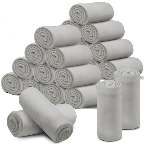24 Pcs Fleece Blankets Bulk 60 x 50 in Soft Lightweight Throw Blankets in Bulk Large Cozy Wool Blankets for Wedding Use All Season Gifts & Home Homeless Men Women (Gray)