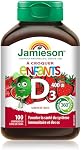 Jamieson Vitamine D3 Mâchable Pour Enfants 400 UI, 100 Comprimés Mâchables, Saveur Fraise, Soutient Des Os Et Dents Sains, Soutien Immunitaire. Sans Couleurs, Saveurs Ou Conservateurs Artificiels