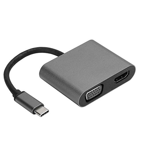 ASHATA USB C HUB,Type C to HDMI VGA PD USB Adapter High Speed,Type C to HDMI VGA PD USB3.0 Adapter 4K30hz Aluminum Alloy Gray Adapter for Laptop Phone