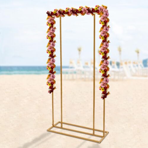 Arche de fond carrée en métal pour mariage - Arche carrée en métal - Support de fond carré en métal pour mariages, fêtes d'anniversaire, etc. - 2 x 1 m - Doré
