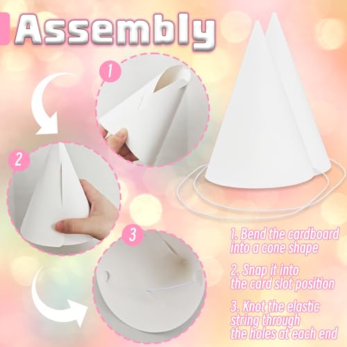 image for Woozettn 50 Pack White Paper Party Hats for Kids Birthday,White Cone H