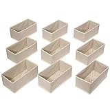 DIOMMELL 9 Pack Foldable Cloth Storage Box Closet Dresser Drawer Organizer Fabric Baskets Bins Containers Divider for Clothes Underwear Bras Socks Lingerie Clothing,Beige 090