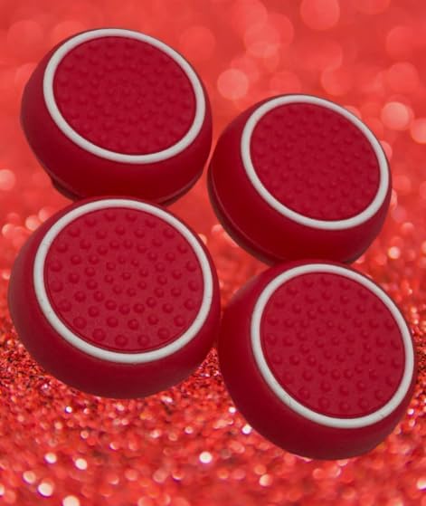 PearlBytes Thumb Grips compatible with PS4/PS5/XBOX Series, Quality Silicone Material - Gaming Accessories - 4pcs - Red & White