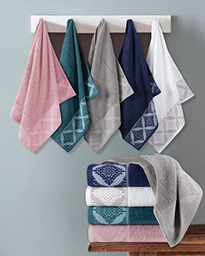 La Maison Jacquard Rosa Floral Border 100% Cotton 500GSM Luxury Hand Towel Bath Towel Super Soft Highly Absorbent Everyday Use (50cm x 80cm Hand Towel, Navy) - Cosy Home Interiors La Maison Jacquard Rosa Floral Border 100% Cotton 500GSM Luxury Hand Towel Bath Towel Super Soft Highly Absorbent Everyday Use (50cm x 80cm Hand Towel, Navy) - Image 3