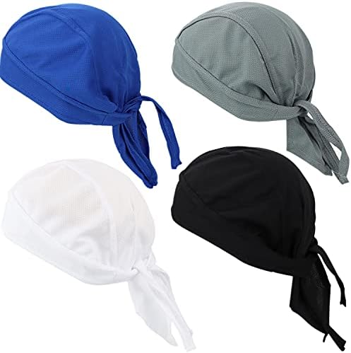 Gbateri 4 Pack Mens Head Wraps Dew Rag Skull Cap, Biker Rags Cycling Caps, Helmet Liner Hats Doo Rags Bicycle Beanie Caps Do Rags Headsweats Running Cooling Hat Head Scarf Bandana for Men and Women
