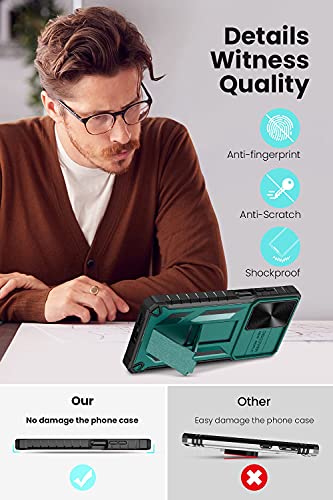 For Motorola Moto Edge 2021 Case | Edge 5G Uw Case - With Tempered Glass Screen Protector Built In Kickstand & Slide Camera Cover Protection Shockproof Armor Protective Phone Case - Pine Green #TOP6