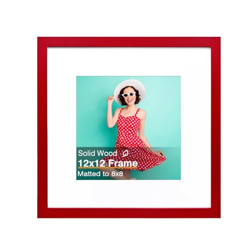 KINLINK 12x12 Picture Frame, Red Square Solid Wood Frame for Pictures 8x8 with Mat or 12x12 without Mat, Wall Display Photo Frame Red Photo Frame 1 Pack
