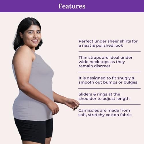 Image of Adira | Plus Size Camisole for Women | Plus Size Camisole | Soft Adjustable Shoulder Elastic | Layering Under Sheer Tops, Shirts & T-Shirts | Offers Full Coverage | Pack of 1
