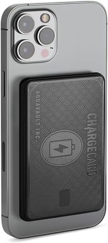 AquaVault ChargeCard (Matte Black): Ultra-Slim 5000 mAh 20W Wireless Fast Charge Card Phone Charger - Magnetic Attachment for Magsafe - Compatible with iPhone 12-17 & Android - Fits in Wallet