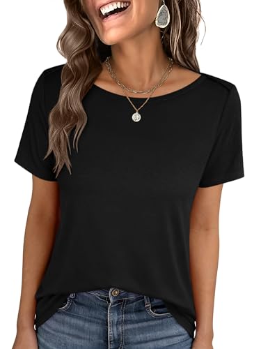 ANRABESS Womens Boat Neck Tops Short Sleeve T-Shirts Black M