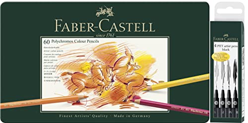 ファーバーカステル ポリクロモス色鉛筆 60色セット 缶入 PITTアーティストペンブラックアソート4本セット付 110060-ASET