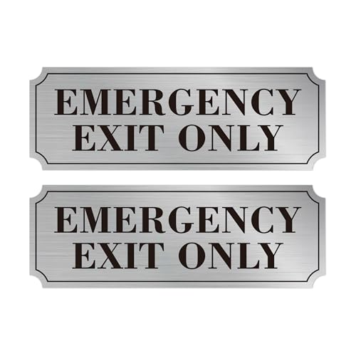 2PCS Emergency Exit Only Signs StickerSelf Adhesive Water & Fade Resistant Black Silver Exit Only in Emergency Sign for Business Schools Offices Storage Rooms Hospitals