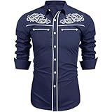 Mymyguoe Camicia da cowboy western da uomo, stile cowboy, costume da cowboy, con bottoni e ricami, Blu mare, XL