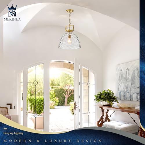 Image of 13.8 inch Gold Glass Pendant Light, Clear Glass, E26 Hanging Light | 13.8 inch gold clear glass pendant light with adjustable chain, E26 socket for kitchen islands and dining rooms
