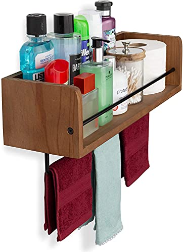 Rustic State William Wall Mount Wood Floating Shelf with Rail & Towel Bar for Kitchen Bathroom Bedroom Nursery Laundry Living Room Décor Storage - Spice Rack Display - 22.25 Inch - Walnut
